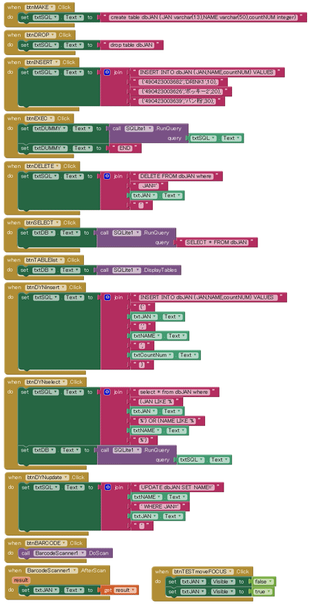 App Inventor2とsqliteでハンディーターミナルアプリは作れるか？やっとsqliteが動きました！